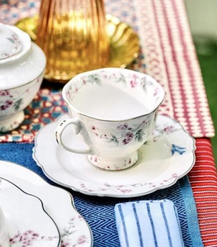 Floral Orchid Printed Cups and Saucers Set