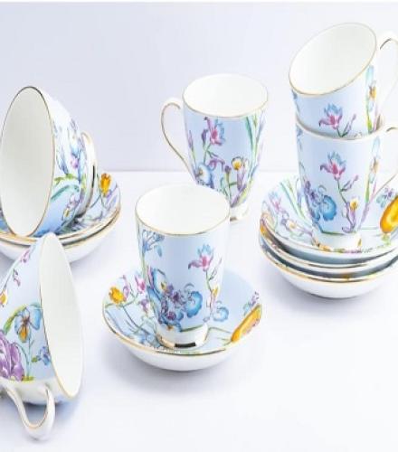 Blue Floral Design Cup and Saucer Set