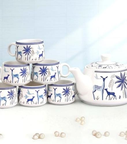 Handcrafted Ceramic Tea Cups Set With Kettle