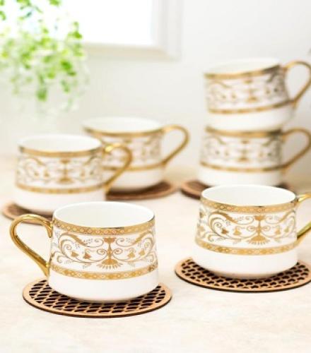 Gold Printed Ceramic Tea Cups Set