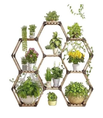 Large Wooden Plant Stand With 6 Shelf