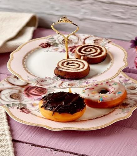 Beautiful Rose Garden Floral Printed 2 Tier Dessert Stand - 1 Pc