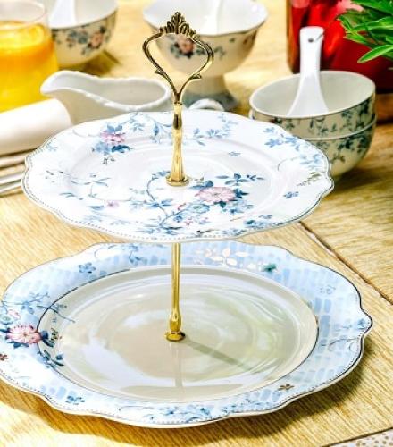 Beautiful Spring Meadows Floral Printed 2 Tier Dessert Stand - 1 Pc