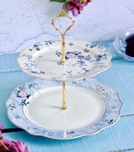 Beautiful Spring Meadows Floral Printed 2 Tier Dessert Stand - 1 Pc
