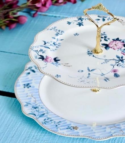 Beautiful Spring Meadows Floral Printed 2 Tier Dessert Stand - 1 Pc