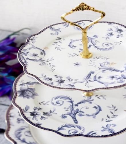 Beautiful Midnight Blue Floral Printed 3 Tier Dessert Stand - 1 Pc