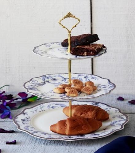 Beautiful Midnight Blue Floral Printed 3 Tier Dessert Stand - 1 Pc