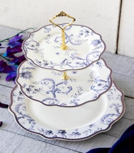 Beautiful Midnight Blue Floral Printed 3 Tier Dessert Stand - 1 Pc