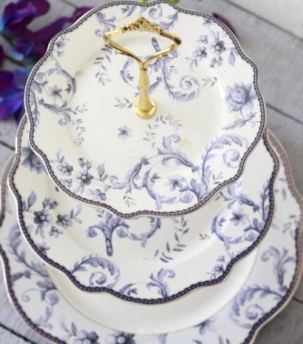 Beautiful Midnight Blue Floral Printed 3 Tier Dessert Stand - 1 Pc