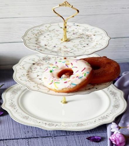 Beautiful White Pattern Floral Printed 3 Tier Dessert Stand - 1 Pc