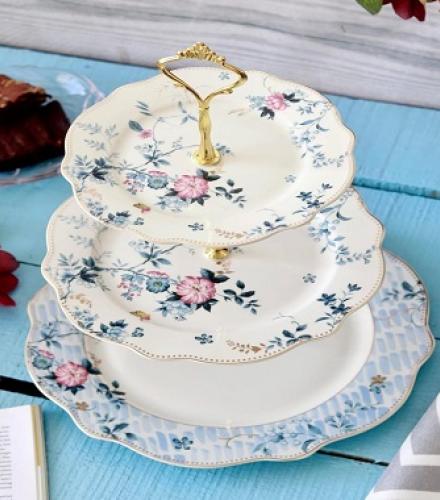 Beautiful Spring Meadows Floral Printed 3 Tier Dessert Stand - 1 Pc