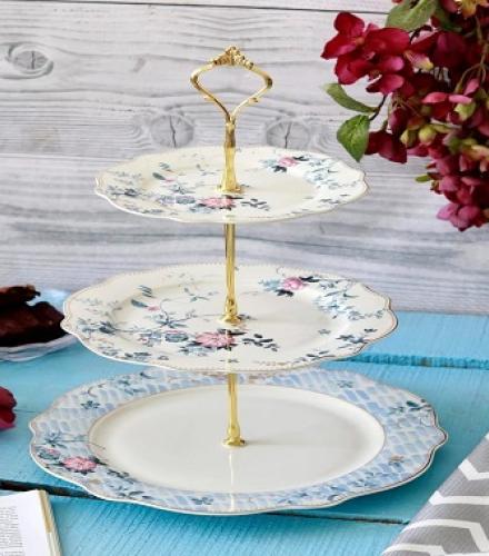Beautiful Spring Meadows Floral Printed 3 Tier Dessert Stand - 1 Pc