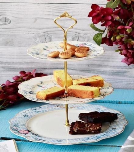 Beautiful Spring Meadows Floral Printed 3 Tier Dessert Stand - 1 Pc