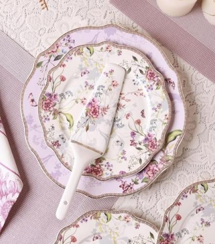 Luxury Floral Lilac Garden Printed Snack Plates Set - 1 Set