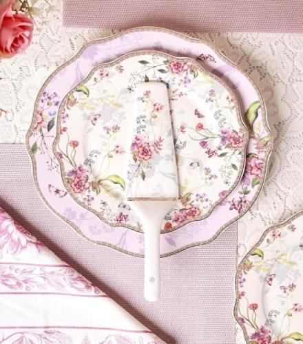 Luxury Floral Lilac Garden Printed Snack Plates Set - 1 Set