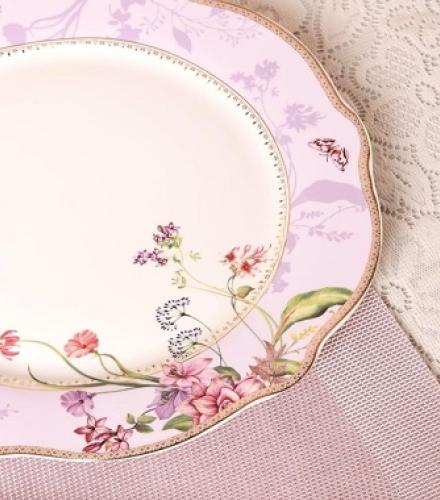 Luxury Floral Lilac Garden Printed Snack Plates Set - 1 Set