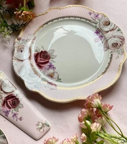 Luxury Floral Rose Garden Printed Snack Plates Set - 1 Set