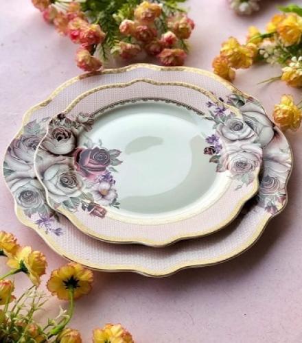 Luxury Floral Rose Garden Printed Snack Plates Set - 1 Set
