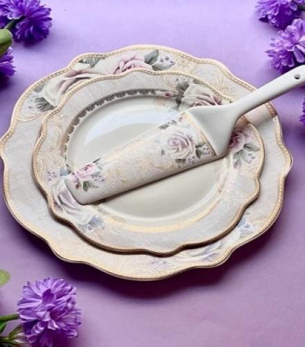 Luxury Floral Gold Roses Printed Snack Plates Set - 1 Set