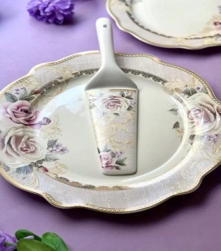 Luxury Floral Gold Roses Printed Snack Plates Set - 1 Set
