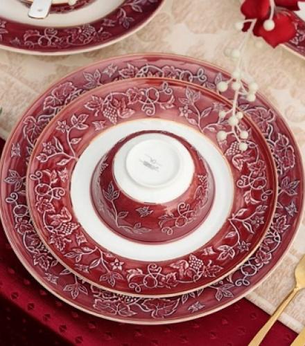 Luxurious Ruby Red Coloured Dinner Set of 33 Pcs - 1 Set