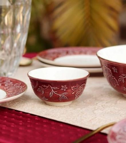 Luxurious Ruby Red Coloured Dinner Set of 33 Pcs - 1 Set