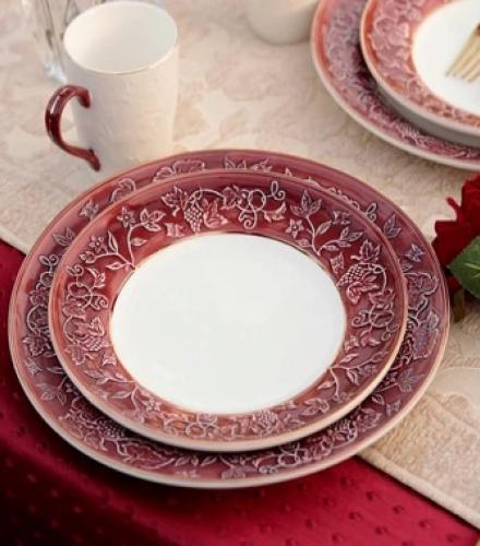 Luxurious Ruby Red Coloured Dinner Set of 33 Pcs - 1 Set