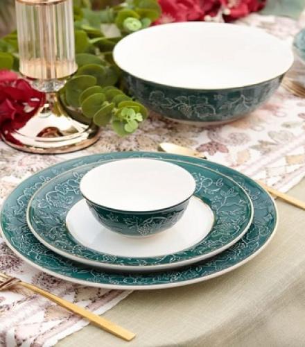 Luxurious Emerald Green Coloured Dinner Set of 33 Pcs - 1 Set