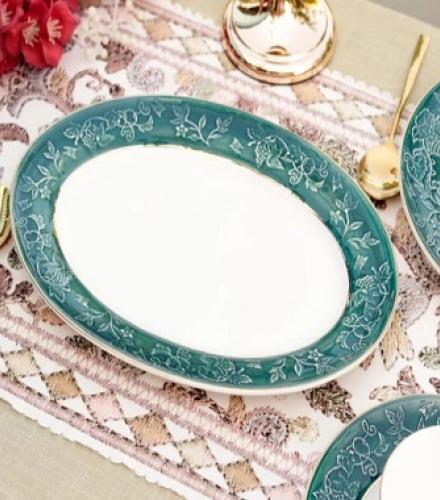 Luxurious Emerald Green Coloured Dinner Set of 33 Pcs - 1 Set