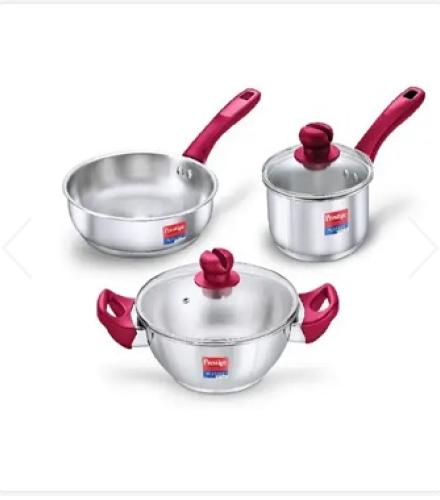 Prestige Platina Popular Stainless Steel 3 Pcs Cooware Set - 1 Set