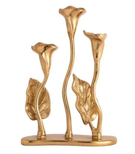 Beautiful Triple Candle Holder Stand Golden For Decoration - 1 Pc