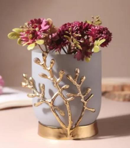 Beautiful Vinlux Glass Vase in Grey and Gold For Decoration - 1 Pc