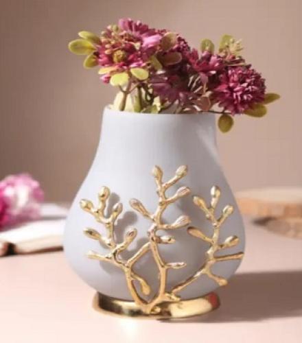 Beautiful Versalux Glass Vase in Grey and Gold For Decoration - 1 Pc