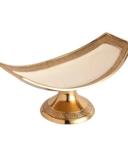 Beautiful Design Platter in Ivory Enamel and Gold Finish - 1 Pc