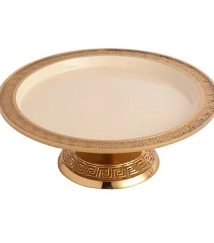 Beautiful Design Cake Stand in Ivory Enamel and Golden Finish - 1 Pc