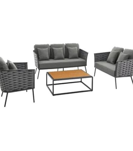 Garden Furniture Rope Sofa Set With Wooden Top Table - 1 Set