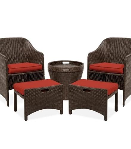 5 Pieces Wicker Outdoor Patio Chair Set With Ottoman & Table - 1 Set