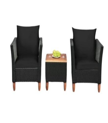3 Piece Patio Wicker Rattan Chair Set With Table For Outdoor Use - 1 Set