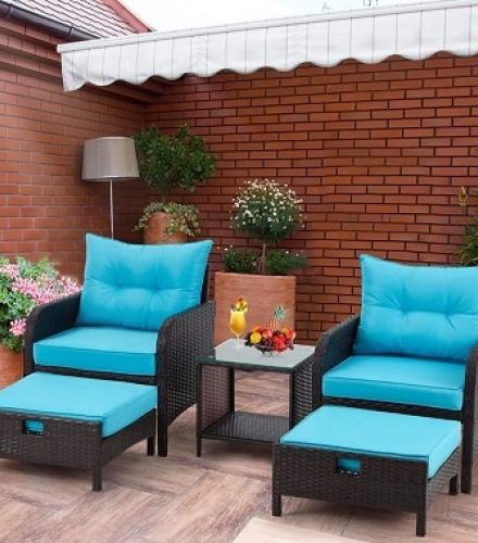 5 Piece Patio Furniture Set With Ottoman & Table - 1 Set