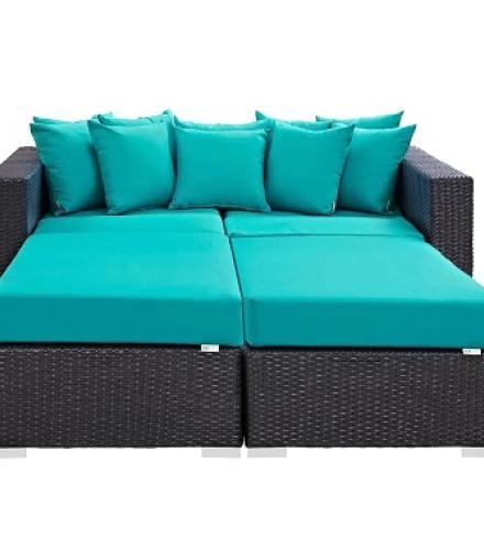 3 Pcs Outdoor Rattan & Wicker Daybed Set - 1 Set