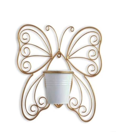 Beautiful Butterfly Shaped Wall Planter Pot Holder In Galvanized Iron - 1 Set