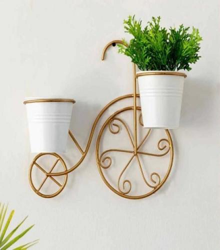 Beautiful Cycle Shaped Wall Planter Pot Holder In Galvanized Iron - 1 Set