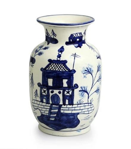Decorative Hand-Painted Japanese Hut Ceramic Vase - 1 Pc