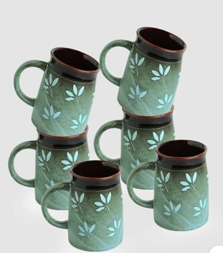 Leaf Sips Handglazed Ceramic Coffee Mugs Set of 6 - 1 Set