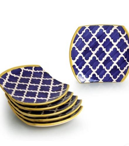 Hand-Painted Square Ceramic Dinner Plates Set of 6 - 1 Set