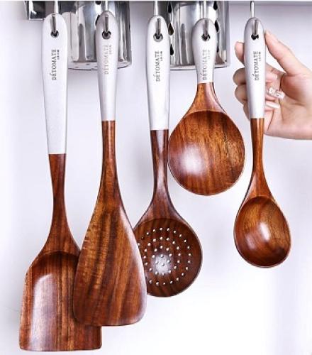 6 Pcs Wooden Utensils Set - 1 Set