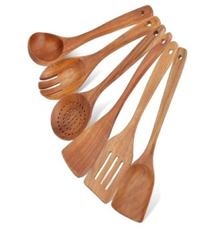 Non-Stick Hard Wooden Utensils Set Of 6 Pcs - 1 Set