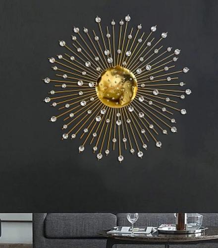 Modern Handcrafted Golden With White Crystal Stone Metal Wall Decoration - 1 Pc