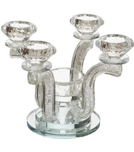 Crystal Candlestick of 23 cm With 4 Branches and Memorial Candle - 1 Set