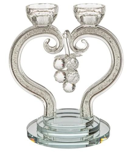 Crystal Heart Shaped Candlesticks of 21cm With White Stones - 1 Set